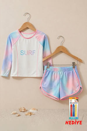 Surf Baskılı Renkli Kız Çocuk Uzun Kollu Spor Mayo Takımı 