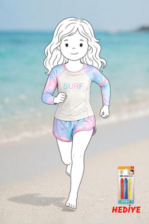 Surf Baskılı Renkli Kız Çocuk Uzun Kollu Spor Mayo Takımı 