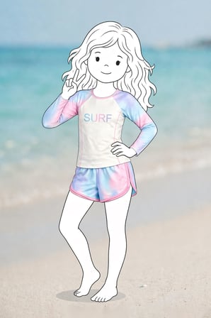Surf Baskılı Renkli Kız Çocuk Uzun Kollu Spor Mayo Takımı 