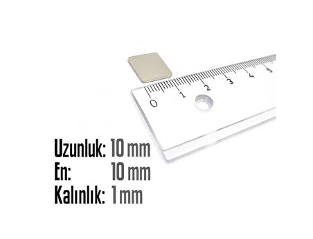 Neodyum Mıknatıs Köşeli  10x10mm , Kalıklık 1 mm (10 Adet)