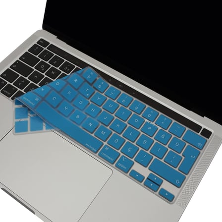 MacBook Pro Türkçe Q Klavye Koruyucu EU UK ISO Enter A2338 M1 M2 A2251 A2289 A2141 Uyumlu İnce Siyah Silikon Keyboard Cover Touch Bar 13 inç 16 inç Açık Mavi