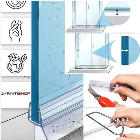 Ayrıntıshop Cam Kabin Alt Suluk Çift Tırnaklı Fitil 60 cm, 4-6 mm Cam Uyumlu, Duşakabin Su Sızdırmazlık Fitili, Şeffaf PVC Conta