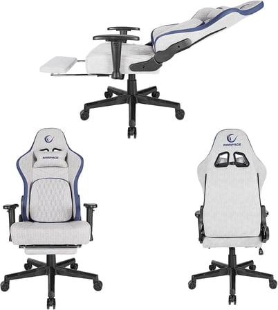 MC-8663B Typhoon Oyuncu Koltuğu Gri Mavi, Terletmez Kumaş, Yatabilen Sırt, Yükseklik Ayarlı Kol Desteği, Ergonomik Gaming Chair, 120-139 kg Taşıma Kapasitesi, 2 Yıl Garanti Dayanıklı