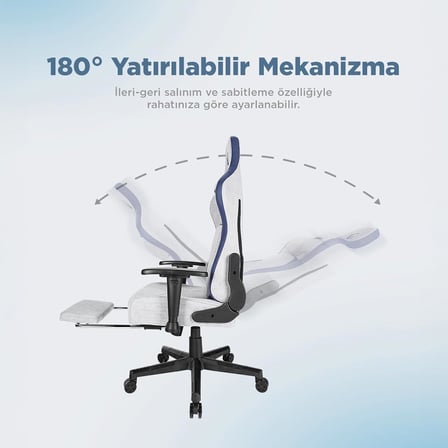 MC-8663B Typhoon Oyuncu Koltuğu Gri Mavi, Terletmez Kumaş, Yatabilen Sırt, Yükseklik Ayarlı Kol Desteği, Ergonomik Gaming Chair, 120-139 kg Taşıma Kapasitesi, 2 Yıl Garanti Dayanıklı