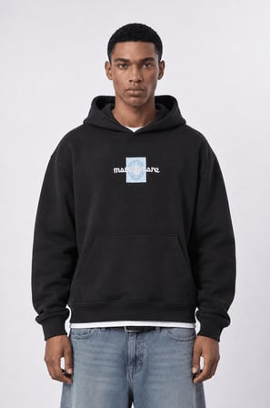 Erkek Sky Patch Detaylı Oversize Hoodie Siyah