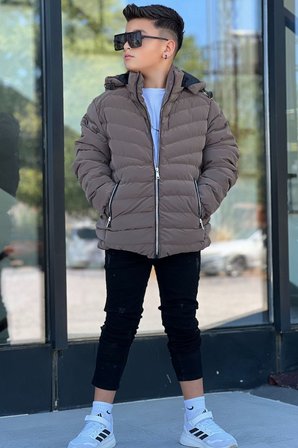 Erkek Çocuk Çıkarılabilir Kapüşonlu Sık Dikişli Nova Kumaş Kışlık Şişme Mont KM4016