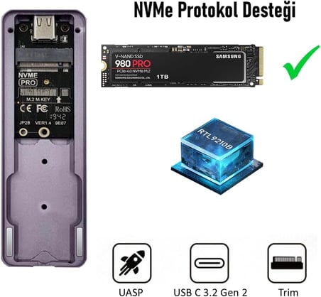 i9-GTR M.2 NVMe SSD To USB 3.2 Gen2 Harici Taşınabilir SSD Kutusu