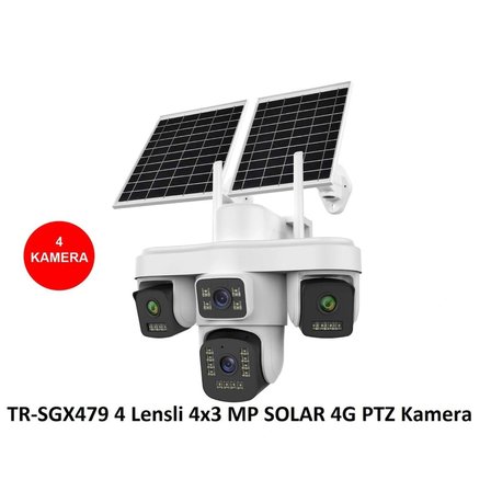 Trio SGX-479 4 Kameralı Çift Solar Güneş Panelli Kamera Sim Kartlı Güvenlik Kamerası Ptz Gece Görüş