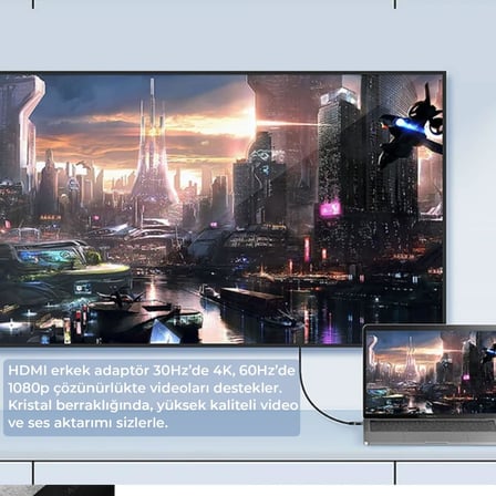BX02HB USB-C to 4K@30Hz HDMI Kablo 1.8 metre Windows Mac Android Uyumlu HDCP Destekli Gri
