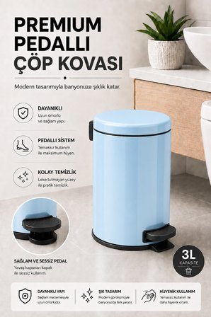 SAS Haus Banyo Çöp Kovası 3 Litre Metal Bebek Mavisi
