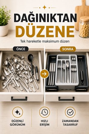 Sürgülü Ayarlanabilir Kaşıklık Organizer | Çekmece İçi Düzenleyici S-10555