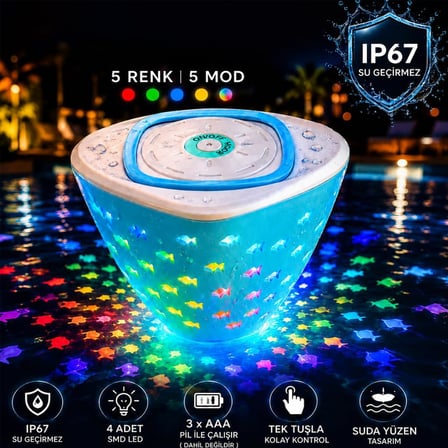 Yüzen LED Havuz Işığı RGB 5 Renk 5 Mod IP67 Su Geçirmez