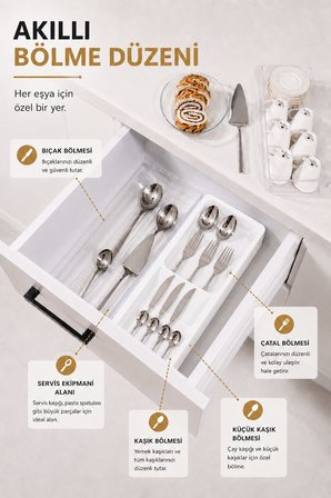 Çekmece İçi Kaşıklık Organizer Bölmeli Mutfak Düzenleyici Beyaz S-11030