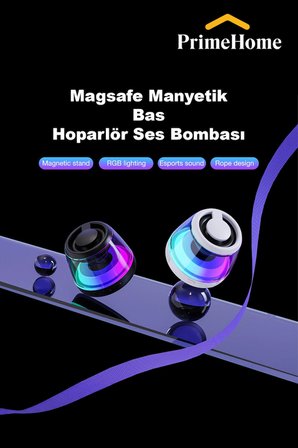 Magsafe Bluetooth Hoparlör Yüksek Sesminibass Manyetik Mıknatıslı Kablosuz Speaker Sesbombası 1 Adet