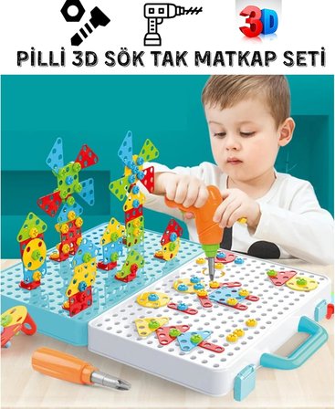 Giffy / Oyuncak 3D Yaratıcı 340 Parça Tamir Seti Pilli Matkaplı Sök Tak Çantalı Eğitici Tamir Setim