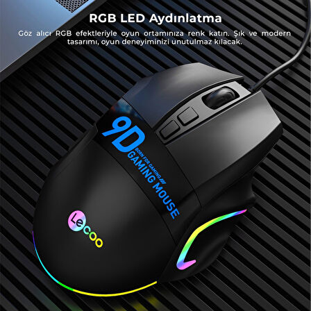 Lecoo MS130 Kablolu 7200DPI 9 Makro Tuşlu RGB Gaming Optik Mouse