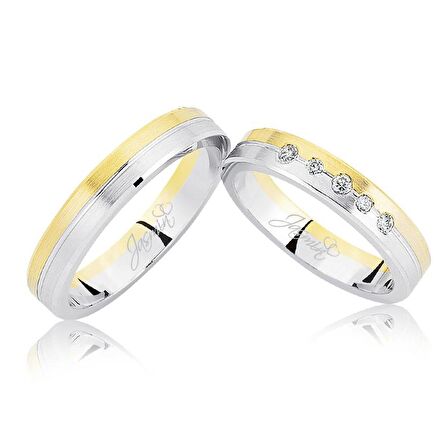 Sarı Beyaz Taşlı Altın Alyans 2606-2