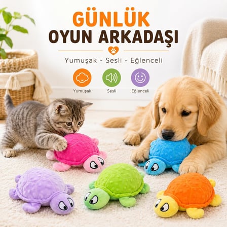 SOGUD Peluş Köpek Oyuncağı Deniz Kaplumbağası - Hışırtılı Çıtırtılı Sesli Yumuşak Evcil Hayvan Oyuncağı - Kedi Yavru Köpek Küçük Irklar İçin İnteraktif Oyun Arkadaşı (Stoğa Göre Renk Gönderilir)