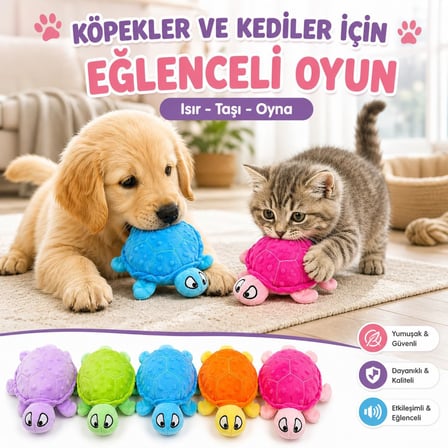 SOGUD Peluş Köpek Oyuncağı Deniz Kaplumbağası - Hışırtılı Çıtırtılı Sesli Yumuşak Evcil Hayvan Oyuncağı - Kedi Yavru Köpek Küçük Irklar İçin İnteraktif Oyun Arkadaşı (Stoğa Göre Renk Gönderilir)