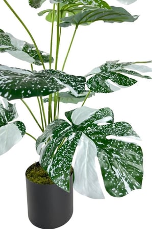 Yapay Çiçek Saksıda Monstera Yeşil Beyaz Deve Tabanı 12Dal 70cm Salon Çiçeği Yapay Bitki