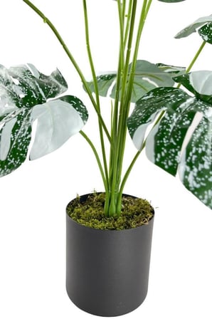Yapay Çiçek Saksıda Monstera Yeşil Beyaz Deve Tabanı 12Dal 70cm Salon Çiçeği Yapay Bitki