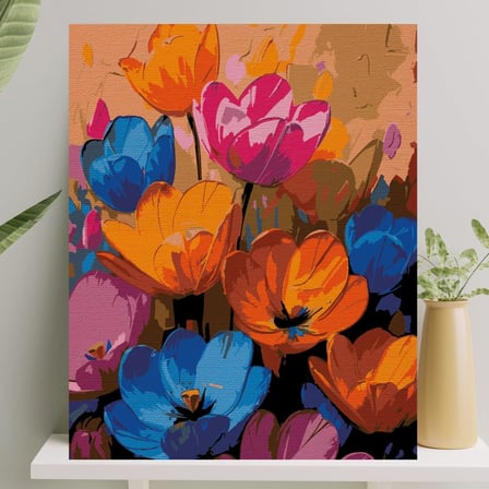 Sayılarla Boyama Tuval Seti Fırça Boya Dahil (Çıtalı) 40x50 CM - Renkli Çiçekler