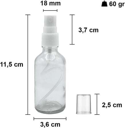 4 Adet Şeffaf Kapaklı Beyaz Sprey Fısfıs Kolonya Dezenfektan Çok Amaçlı Cep Çanta Cam Şişe 50ml