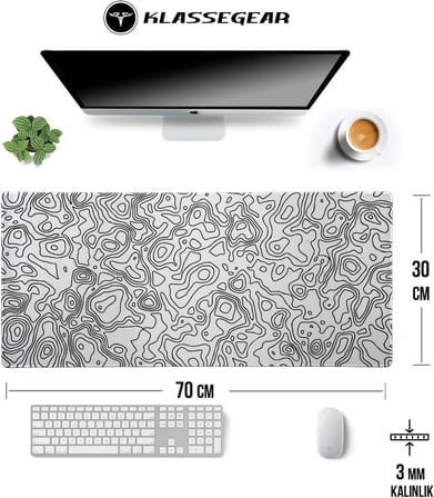 Klasse Pro - 6 Farklı Model Dikişli Kenar 70x30 cm Oyuncu Gaming Mouse Pad (White Map Lines)