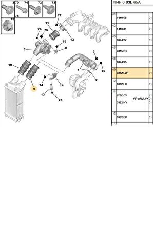 Turbo Giriş Hortumu 308 307 C4 Partner Tepee (KAY009-0382LW)