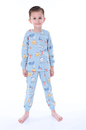 Sevimli Hayvanlar (Koala-Fil-Timsah) Unisex Yavruağzı Pijama Takımı