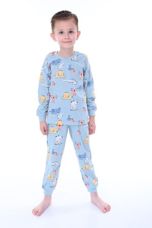 Sevimli Hayvanlar (Koala-Fil-Timsah) Unisex Yavruağzı Pijama Takımı