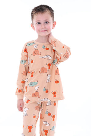 Sevimli Hayvanlar (Koala-Fil-Timsah) Unisex Yavruağzı Pijama Takımı