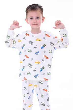 Mavi Traktör Desenli Erkek Çocuk Pijama Takımı