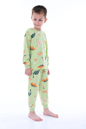 Dino Desenli Yeşil Erkek Pijama Takımı