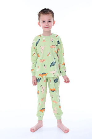 Dino Desenli Yeşil Erkek Pijama Takımı