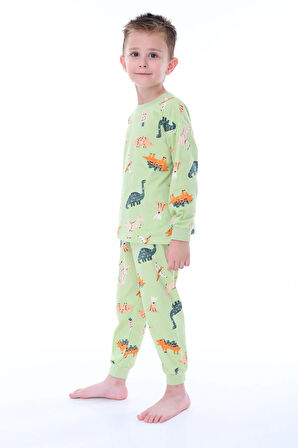 Dino Desenli Yeşil Erkek Pijama Takımı