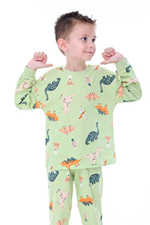 Dino Desenli Yeşil Erkek Pijama Takımı