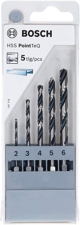 Professional 5 parçalı PointTeQ altıgen matkap seti (metal için, Ø: 2-6 mm, çalışma uzunluğu: 24-57 mm, toplam uzunluk: 60-98 mm, ¼ inç altıgen şaft, darbeli matkap ve matkap aksesuarı)