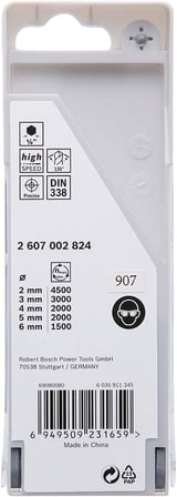 Professional 5 parçalı PointTeQ altıgen matkap seti (metal için, Ø: 2-6 mm, çalışma uzunluğu: 24-57 mm, toplam uzunluk: 60-98 mm, ¼ inç altıgen şaft, darbeli matkap ve matkap aksesuarı)