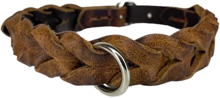 Hakiki Deri Örgü Köpek Tasması (Taba, M (30-40cm))