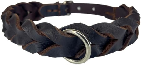 Hakiki Deri Örgü Köpek Tasması (Taba, M (30-40cm))