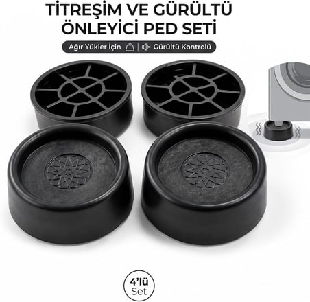 Titreşim ve Gürültü Önleyici Kaydırmaz Silikon Ped Seti,Makina Ayağı, Beyaz Eşya Takozu, 4'lü Set