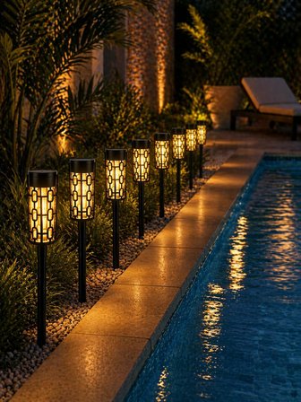 Panter Solar Bahçe Aydınlatması, Balkon Dekorasyonu, Güneş Enerjili 3000K Sarı Gün Işığı Filament LED 100 Lümen Dış Mekan Su Geçirmez Çim Yol Peyzaj Patika Aydınlatma Dekoratif Lamba 57 CM