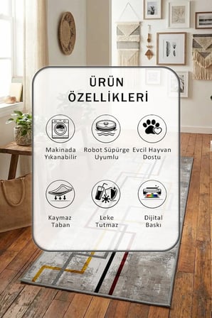 Ehl-18 Modern Dijital Baskı Yıkanabilir Kaymaz Yolluk Halı