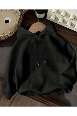 Çiçek Baskı Detaylı İçi Polarlı Kapüşonlu Sweatshirt