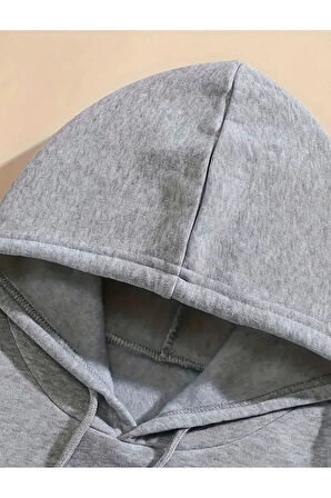 Kalp Baskı Detaylı İçi Polarlı Kapüşonlu Sweatshirt