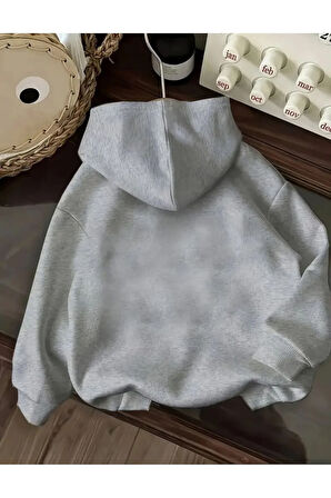 Çiçek Baskı Detaylı İçi Polarlı Kapüşonlu Sweatshirt