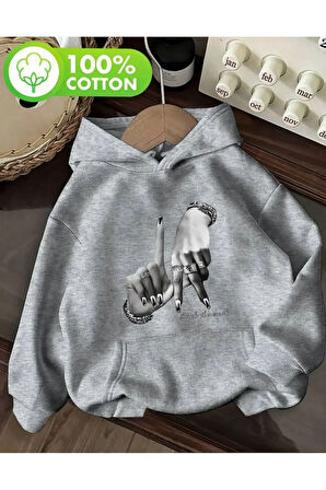 Baskılı İçi Polarlı Kapüşonlu Sweatshirt