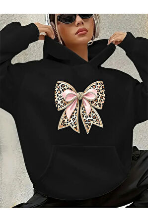 Kurdele Baskı Detaylı İçi Polarlı Kapüşonlu Sweatshirt