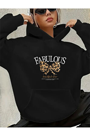 Fabulous Baskı Detaylı İçi Polarlı Kapüşonlu Sweatshirt